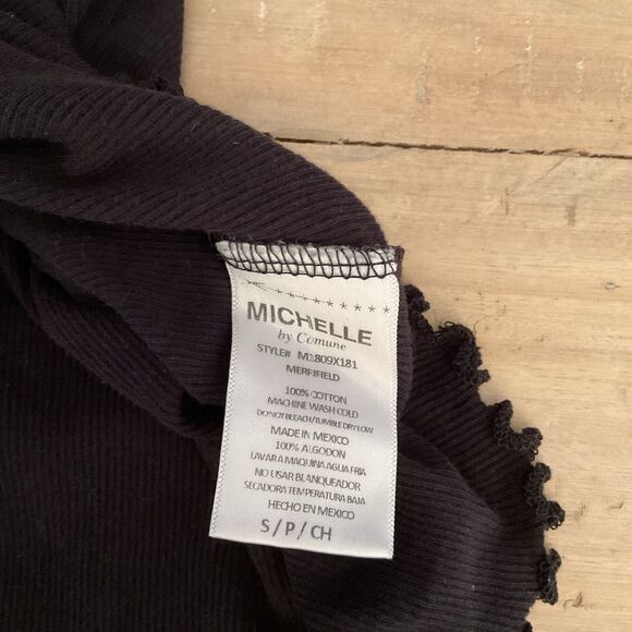Michellle By Commune Black Ribbed Short Sleeve T Shirt Ruffled Bottom, Size S - Picture 10 of 11